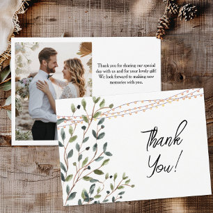 Aquarell-Blätter Foto-Hochzeit Dankeskarte