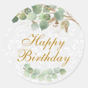 Aquarell-Blätter Goldfolie Glitter Geburtstag Runder Aufkleber