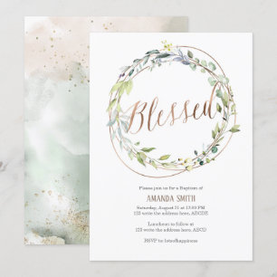 Aquarell-Blätter, Grüne, Rose Gold, Taufe Einladung