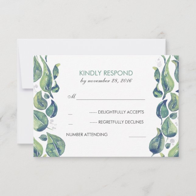 Aquarell-Blätter Laurel Rustic Wedding RSVP (Vorderseite)