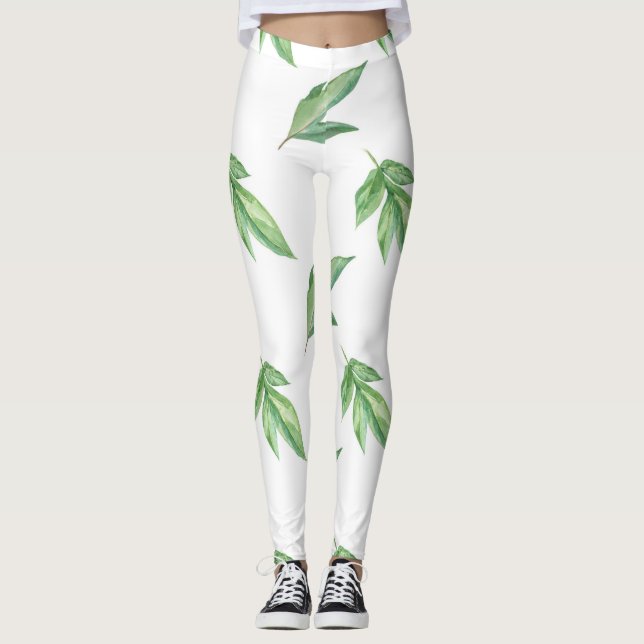 Aquarell-Blätter Leggings (Vorderseite)