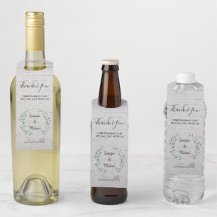 Aquarell Blätter rustikale Holzverheiratung Danke Flaschenanhänger