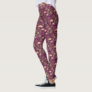 Aquarell-Blätter und Farne Herbstwald Burgunderrot Leggings