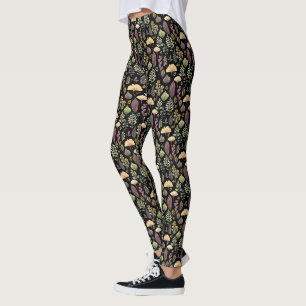 Aquarell-Blätter und Farne Herbstwald schwarz Leggings