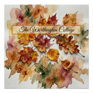 Aquarell-Blätter und Herbstlaub-Kunst im Herbst Poster
