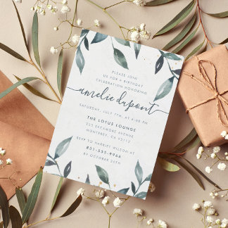 Aquarell-Blätter und Skripte | Benutzerdefinierte Einladung