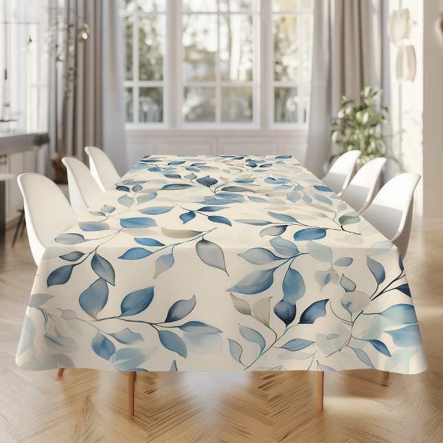 Aquarell-Blattmuster Blau Beige Creme Tischdecke (Von Creator hochgeladen)