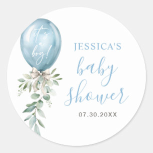Aquarell Blau Ballon Grünzeug Babyparty Runder Aufkleber