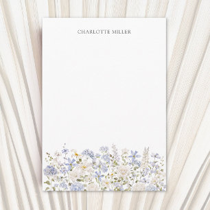 Aquarell Blau Blumen Garten Monogramm Floral Mitteilungskarte