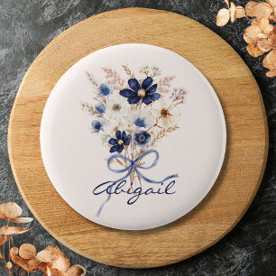Aquarell Blau Blumenstrauß Floral Personalisiert Button