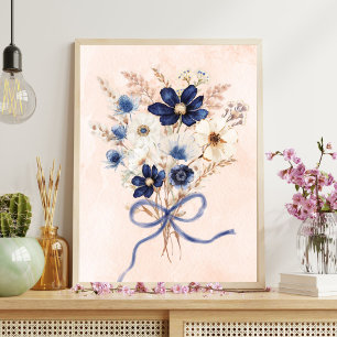 Aquarell Blau Blumenstrauß Floral Poster