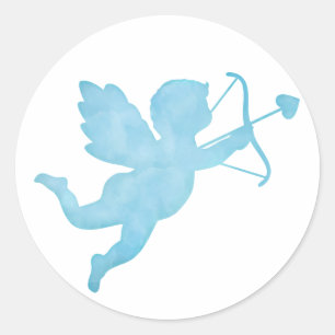 Aquarell Blau Cupid Silhouette Runder Aufkleber