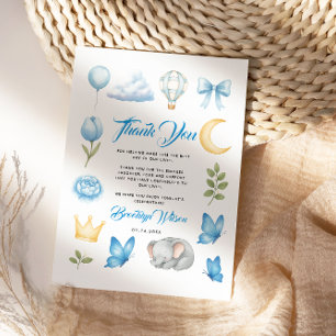 Aquarell Blau Elefant Baby Shower für Jungen Dankeskarte