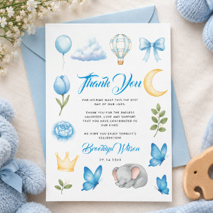 Aquarell Blau Elefant Baby Shower für Jungen Dankeskarte