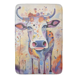 Aquarell Blau farbig Weiße Kuh Bubbly Weichweich Badematte