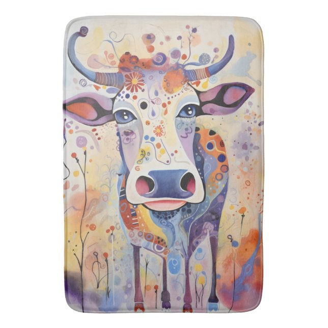 Aquarell Blau farbig Weiße Kuh Bubbly Weichweich Badematte (Vorderseite Vertikal)