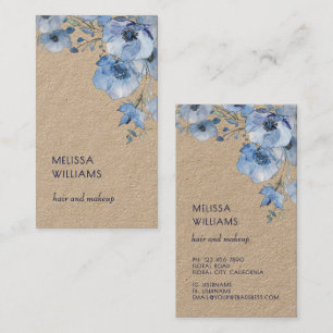 Aquarell Blau Floral Rustikal Visitenkarte