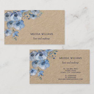 Aquarell Blau Floral Rustikal Visitenkarte