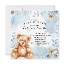 Aquarell Blau Floral Teddy Bär Baby Shower
