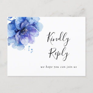 Aquarell Blau Florale Songwunsch RSVP Postkarte