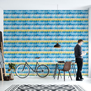 Aquarell Blau Gelb Weiß Geometrisches Muster Tapete