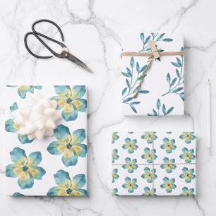 Aquarell Blau Geschenkpapier Flachblatt-Set aus 3 Set