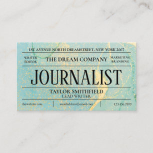 Aquarell Blau Gold Zeitung Vintage Geschäft Ca Visitenkarte
