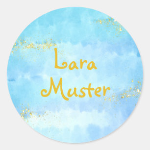 Aquarell - blau - Goldglitter Runder Aufkleber