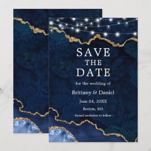 Aquarell Blau Goldmarmor Achat Geode Lichter Save The Date