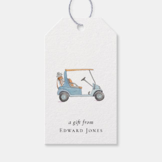 Aquarell Blau Golfwagen Golfer  Geschenkanhänger