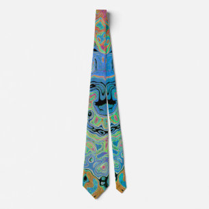 Aquarell Blau Groovy Abstrakter Retro Flüssigkeits Krawatte