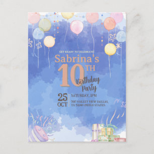 Aquarell Blau Himmel Ballon Einladungs Postkarte