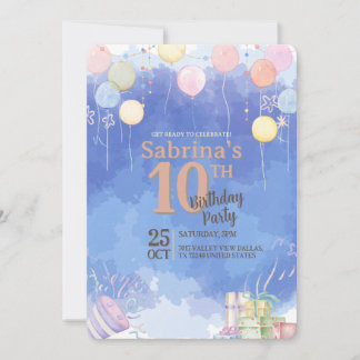 Aquarell Blau Himmel Ballon Geburtstagseinladung Einladung