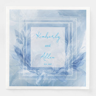 Aquarell Blau Immergrün Marmor Winterhochzeit Serviette