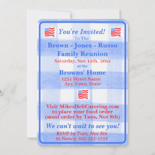 Aquarell Blau Karo USA-Flagge Einladung
