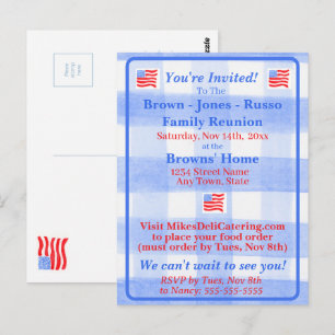 Aquarell Blau Karo USA-Flagge Einladung Postkarte