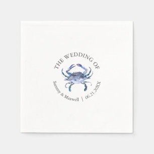 Aquarell Blau-Krabbe-Strand-Hochzeits-Cocktailserv Serviette