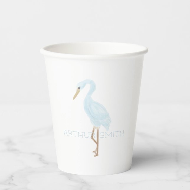 Aquarell Blau Kran Pappbecher (Vorderseite)