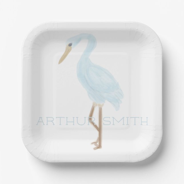 Aquarell Blau Kran Pappteller (Vorderseite)