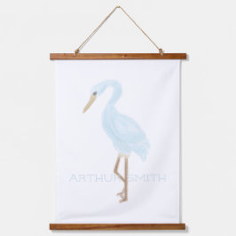 Aquarell Blau Kranich Wandteppich Mit Holzrahmen