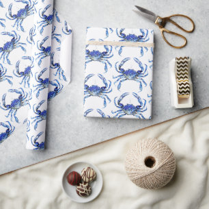 Aquarell Blau Krebs Strand Muster Geschenkpapier