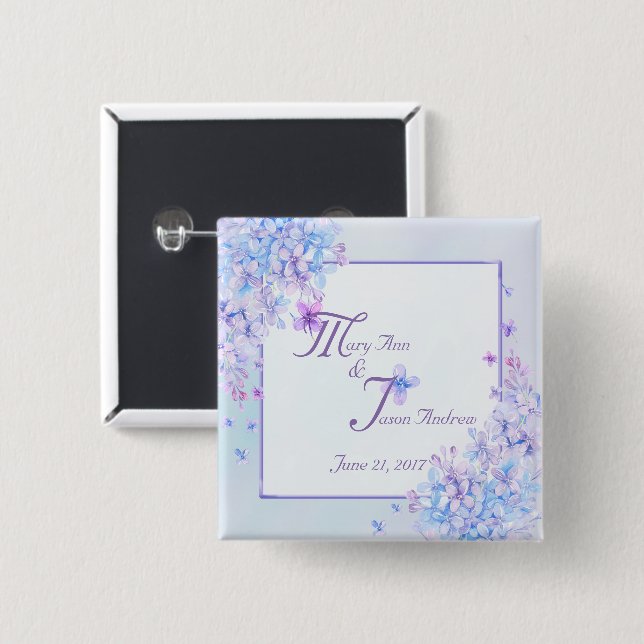 Aquarell Blau Lila Fliederblüte Button (Vorne & Hinten)