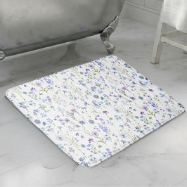 Aquarell Blau Lila Wildblumen Blumenmuster Badematte