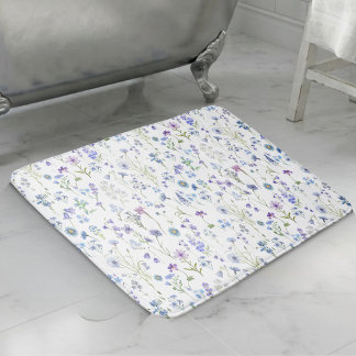 Aquarell Blau Lila Wildblumen Blumenmuster Badematte