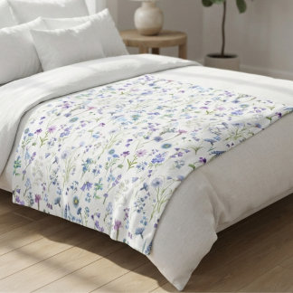 Aquarell Blau Lila Wildblumen Blumenmuster Fleecedecke