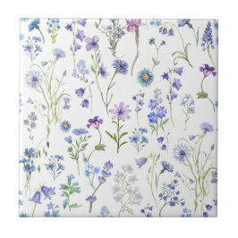 Aquarell Blau Lila Wildblumen Blumenmuster Fliese