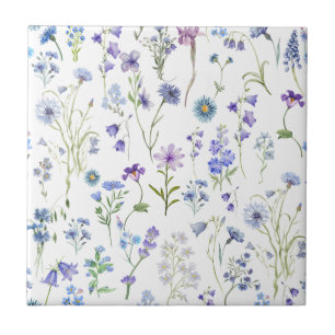Aquarell Blau Lila Wildblumen Blumenmuster Fliese