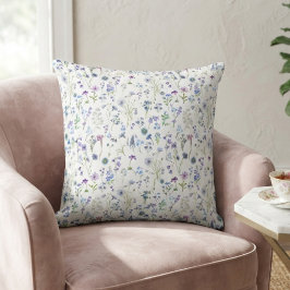 Aquarell Blau Lila Wildblumen Blumenmuster Kissen