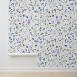 Aquarell Blau Lila Wildblumen Blumenmuster Tapete