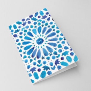 Aquarell Blau Mediterrane Fliesen Hochzeit Gefalte Programm